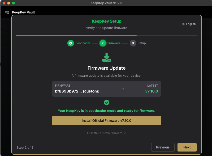 KeepKey firmware update interface